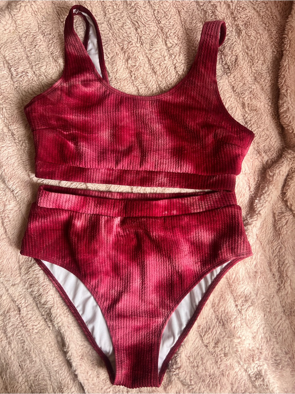 SHEIN Ribbed Pink Tie Dye Bikini Set | High Waist Swimwear | 1XL | Like New‼️